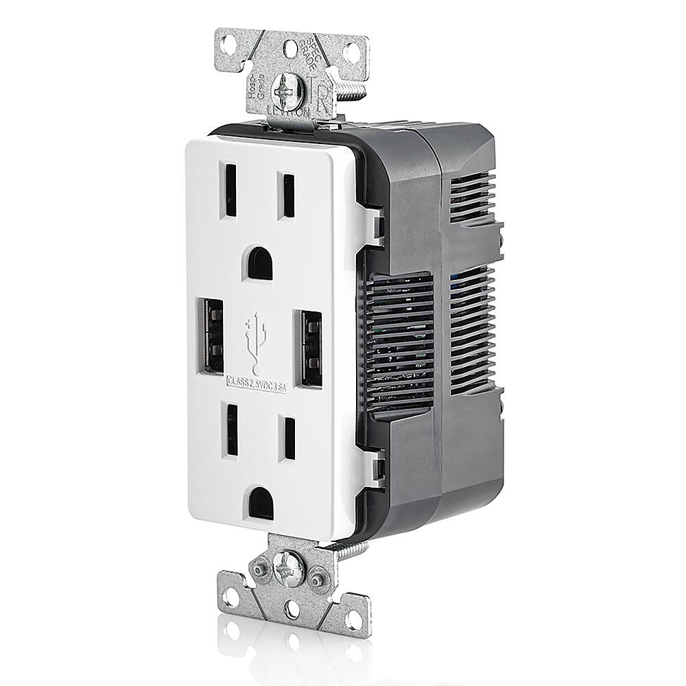Alt View 1. Leviton - 3.6A/18WT USB DUAL WALL CHRGER - WHITE.