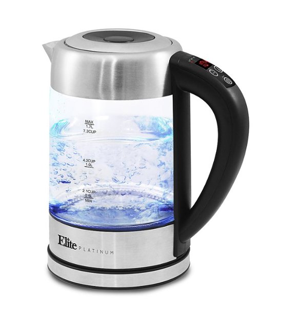 Elite Gourmet 1.7L Electric Programmable Cordless Glass Kettle silver