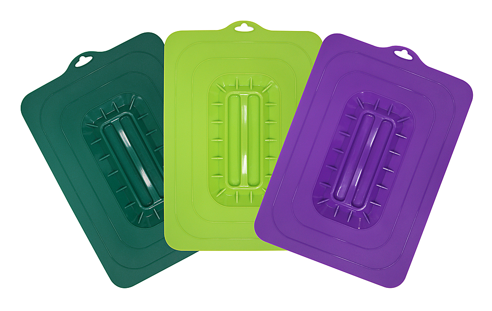 Elite Cuisine - 3-Pc 15.75"x11.5" Silicone Rectangular Colored Suction Lids - Teal, Green, Purple