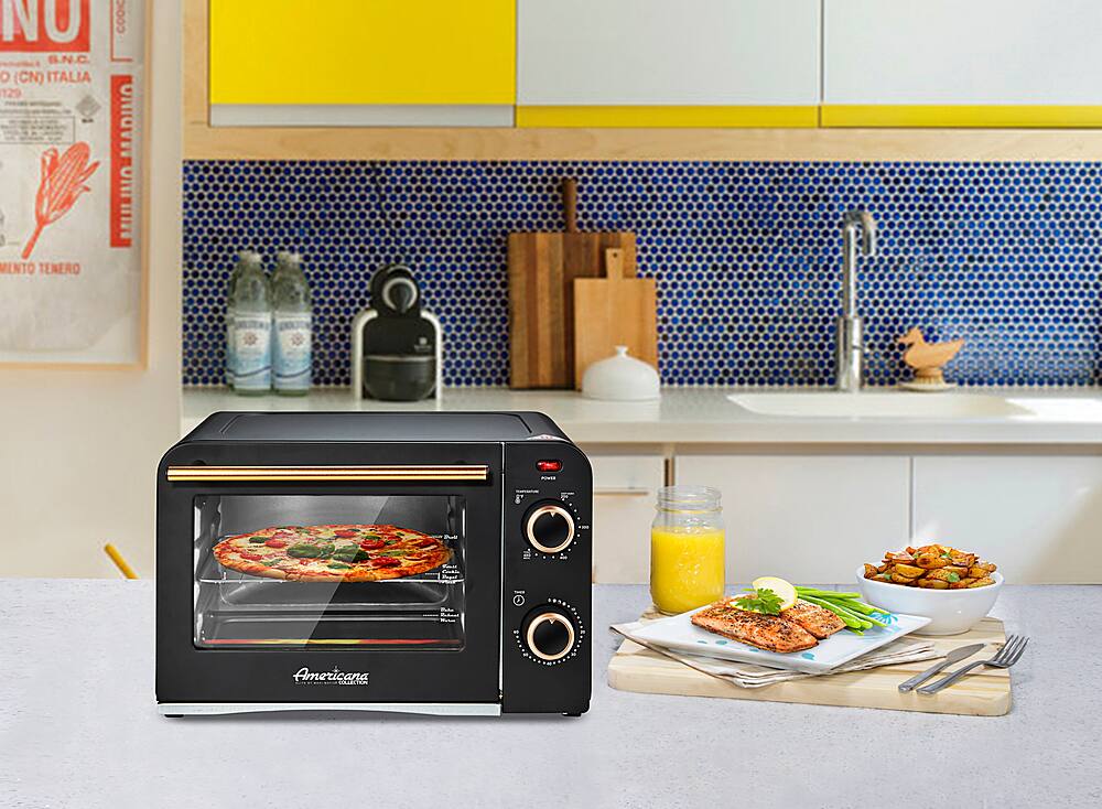 Alt View 13. Americana - 4-slice Retro Toaster Oven Black - black.
