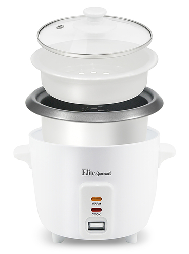 Elite Gourmet - 6-Cup Rice Cooker with Steam Tray - white