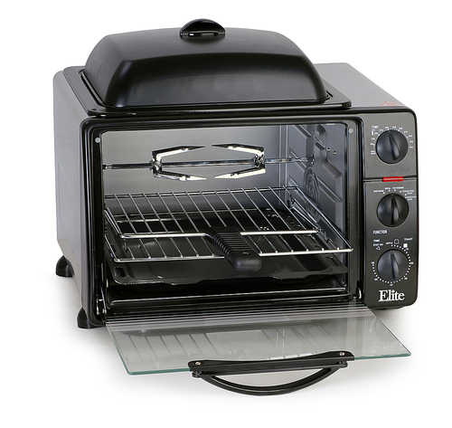 Elite Cuisine - 0.8Cu. Ft. Multi-function Toaster Oven with Rotisserie & Grill/Griddle Oven Top - black