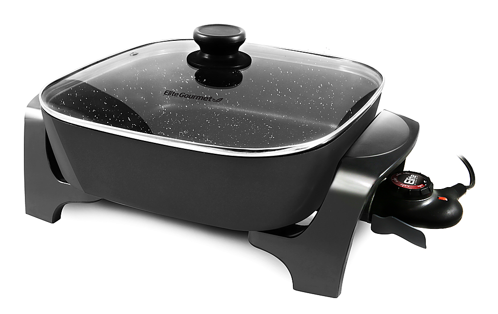 Elite Gourmet - 12" Electric Skillet with Glass Lid - Black
