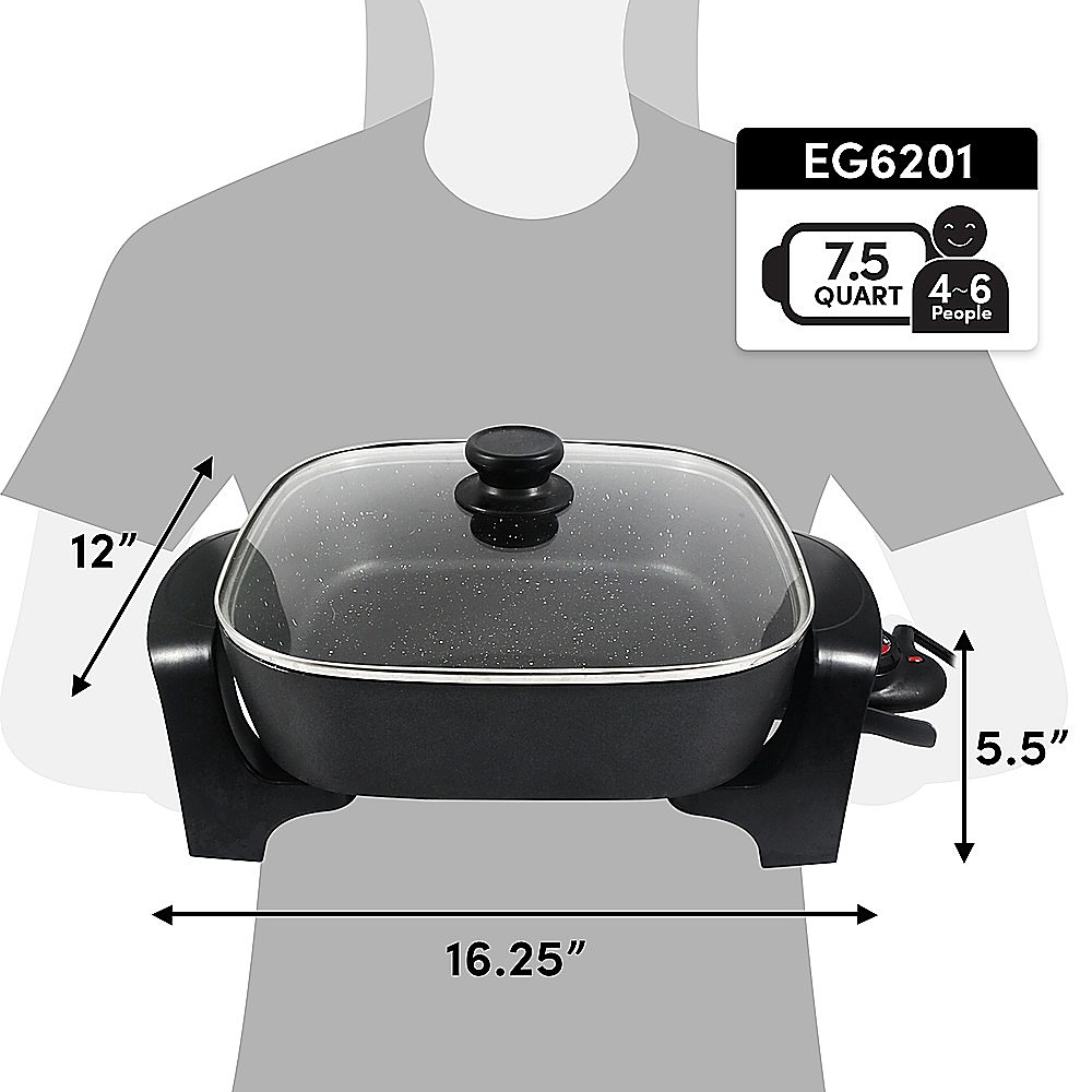 Elite Gourmet - 12" Electric Skillet with Glass Lid - Black