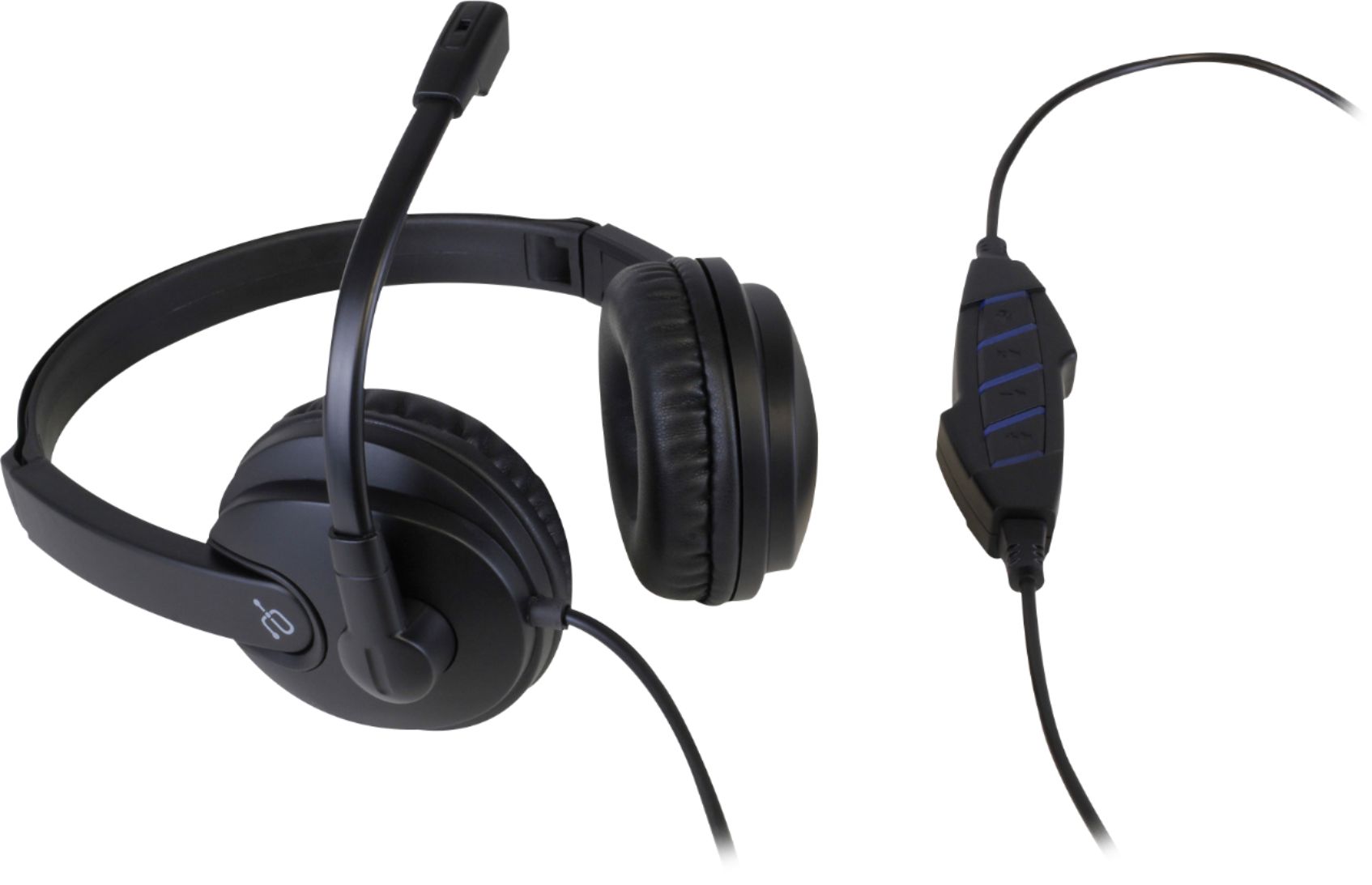 Left View: Aluratek - Wired USB Stereo Headset with Boom Mic - Black