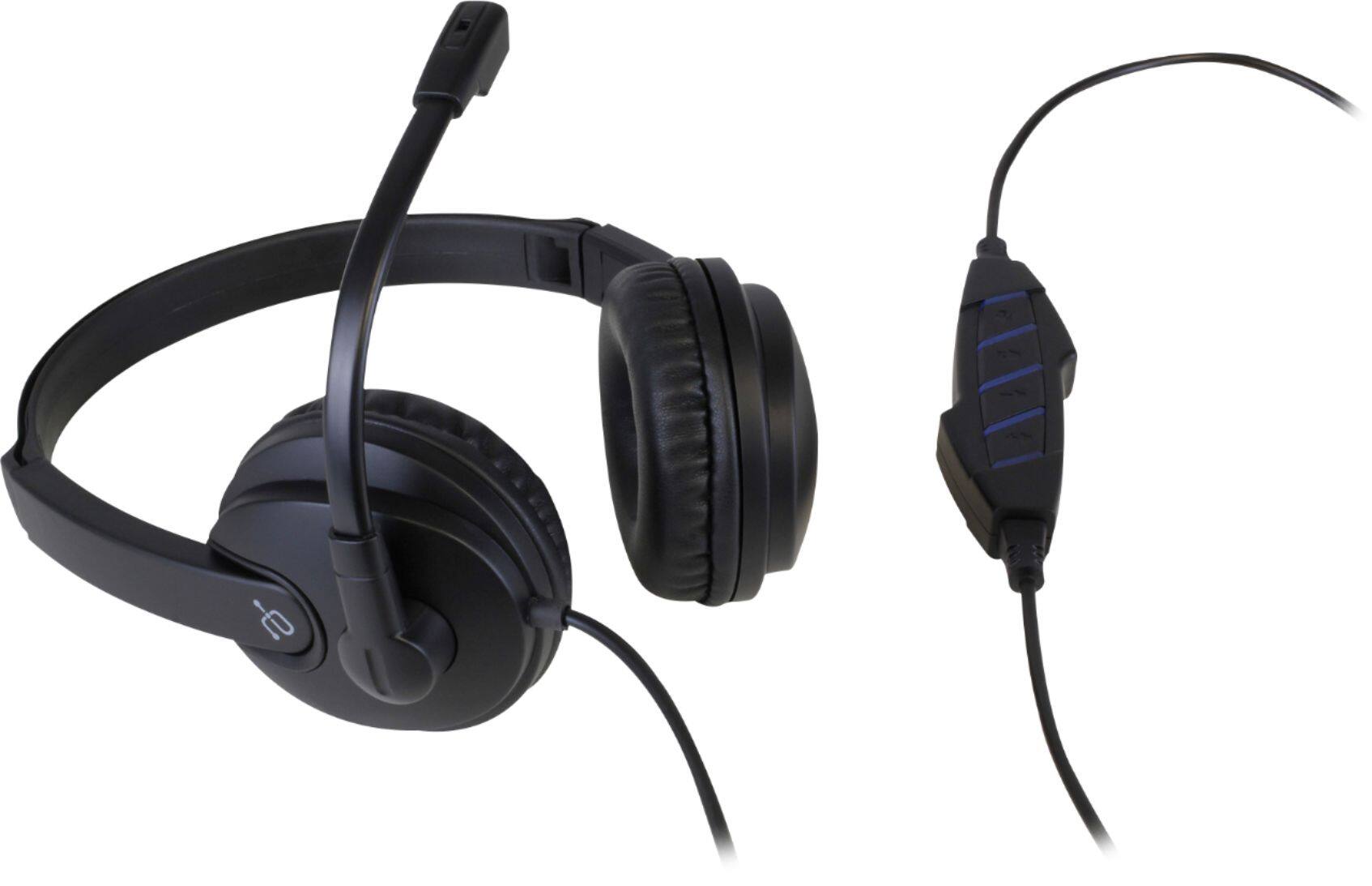 Left. Aluratek - Wired USB Stereo Headset with Boom Mic - Black.