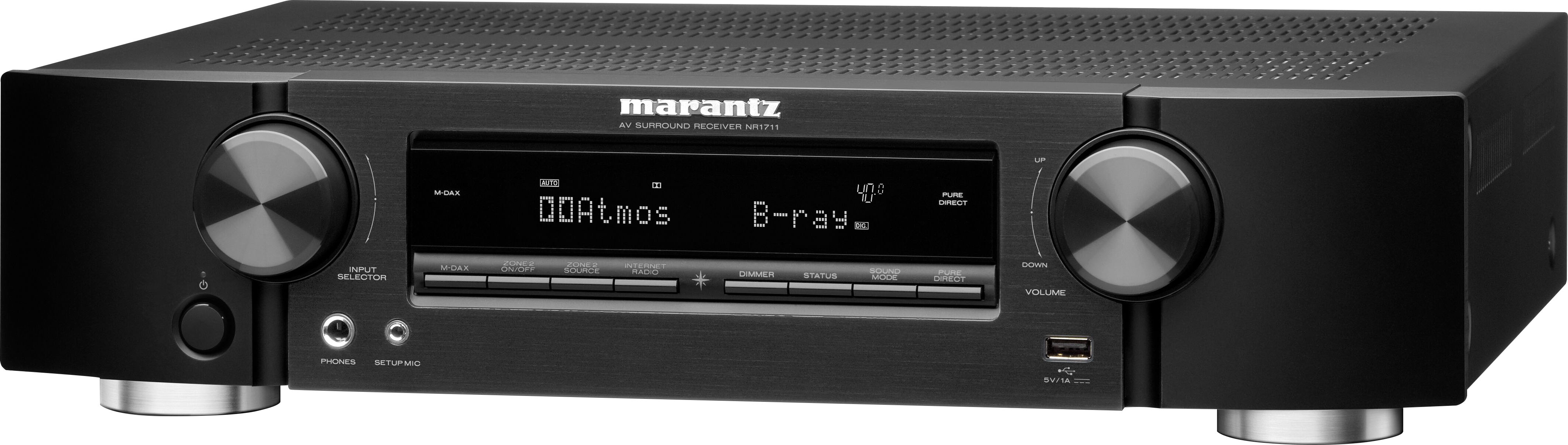 Angle View: Marantz - NR1711 8K 7.2 Channel Ultra HD AV Receiver - 3D Audio/Video, Multi-Room Streaming, Alexa Compatible - Black