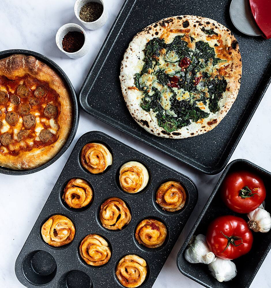 Left. Granitestone - 20pc Complete Cookware Non Stick Complete Cookware and Bakeware Set - Gray.