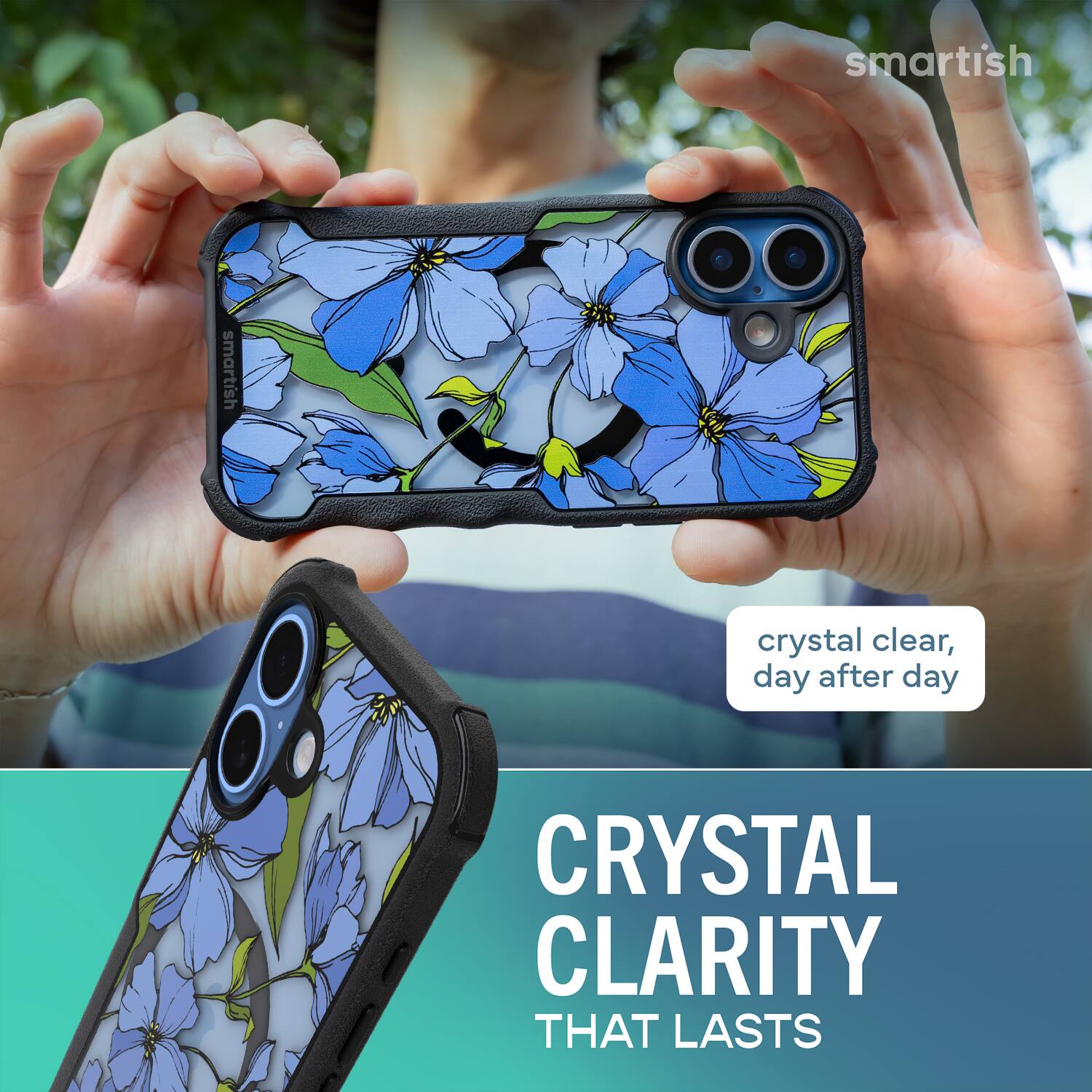 smartish  
smartish  
crystal clear, day after day  
CRYSTAL CLARITY THAT LASTS