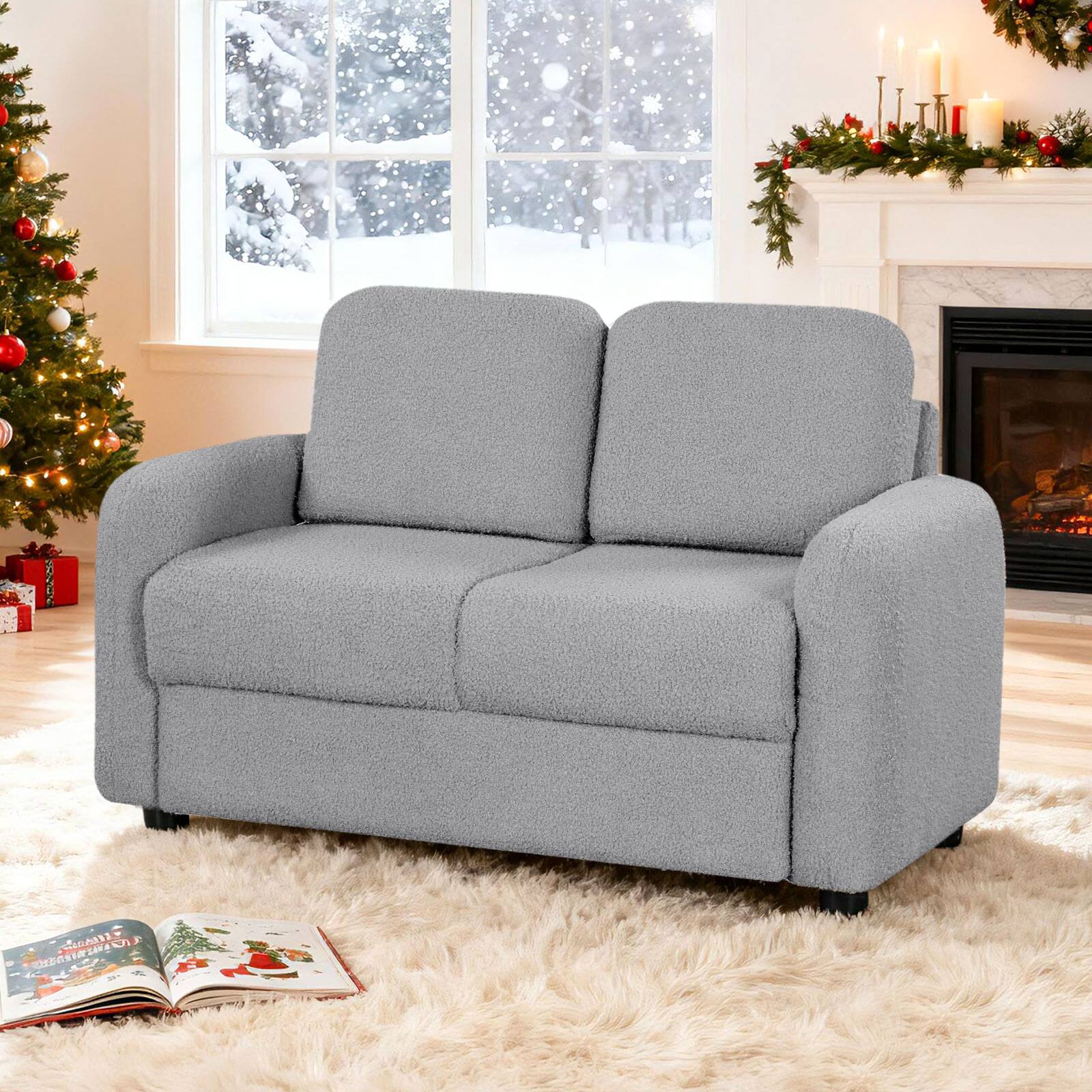 Gymax - 2-Seat Kids Sofa Toddler Sofa Couch w/ Soft Teddy Fleece Upholstery Grey - Gray