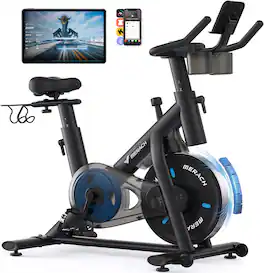 MERACH - S26 Exercise Bike Quiet Magnetic Home Stationary Bike with Free App, 300lbs Weight Capacity, Dumbbell Rack - Black