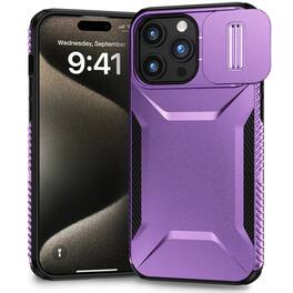 Kitcheniva - Rugged Sliding Lens Cover Case With Tempered Glass For iPhone 15 Pro Max - Purple