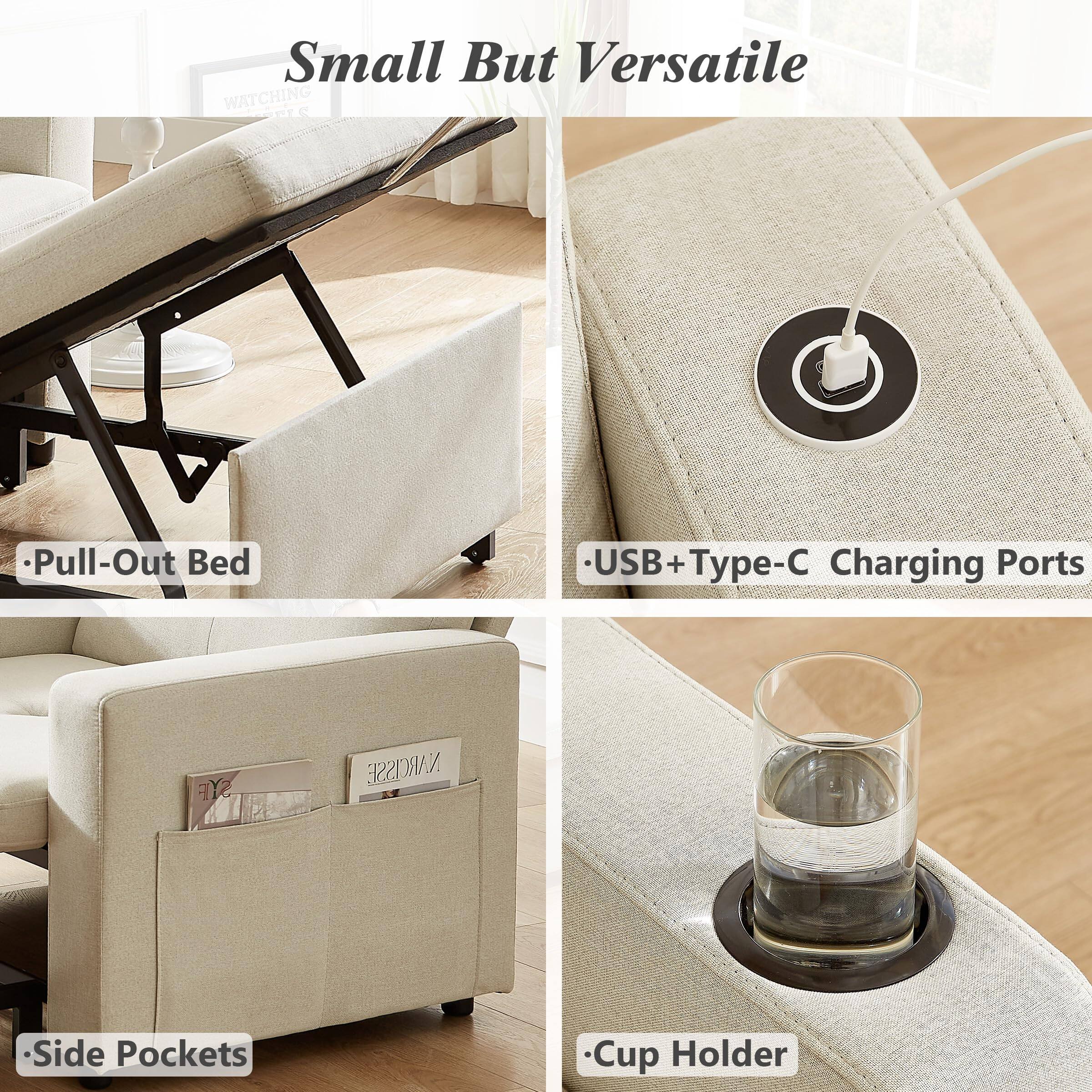 Small But Versatile

- Pull-Out Bed
- USB + Type-C Charging Ports
- Side Pockets
- Cup Holder