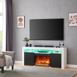Living Essentials Corp - Lenexa TV Console with Firebox - White/Black