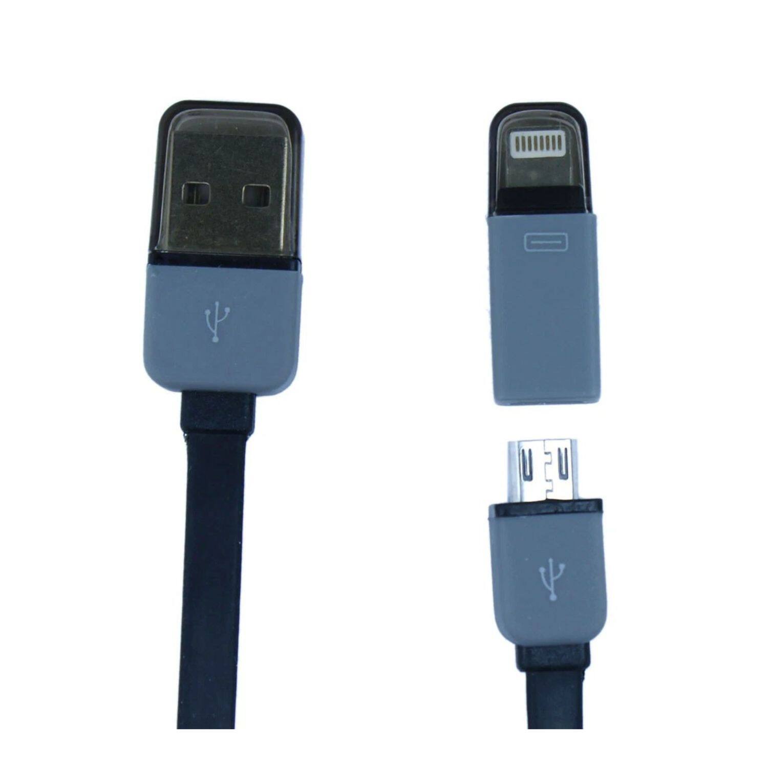 Angle. Stock Preferred - 2 in 1 40" Micro USB Sync-Charge Cable with 8-pin Adapter for iPhone Galaxy HTC Black - Black.