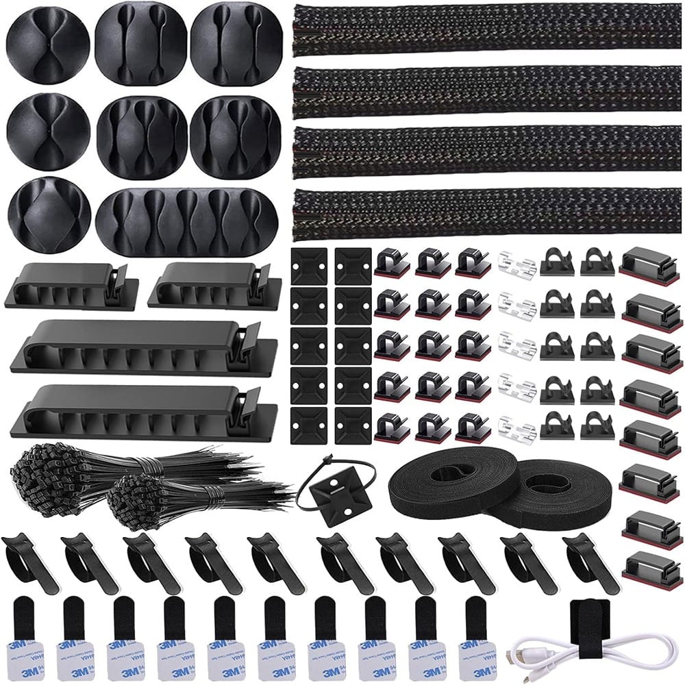 THIRSTY TURTLE - “311PCS Cable Management Kit – Nylon Ties, Clips & Sleeves, Black”