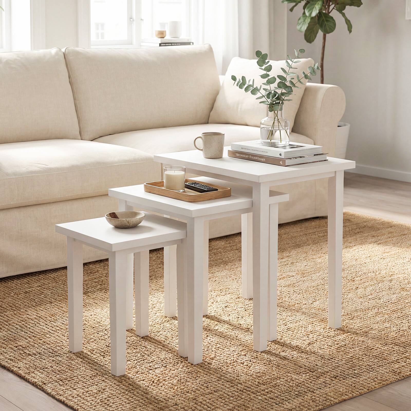 Alt View 3. Gymax - Gymax 3 PCS Nesting End Tables Farmhouse Rectangle Side Table Set for Living Room - White.
