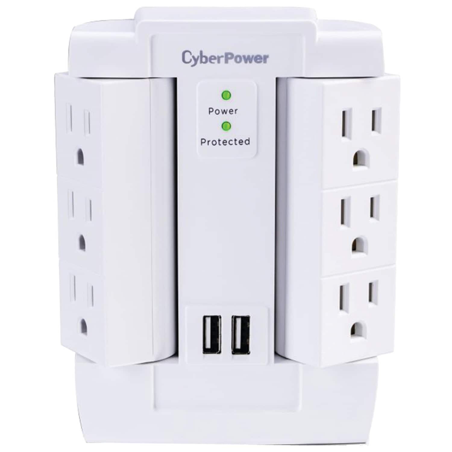 CyberPower - Csp600wsurc2 6-swiveling Ac Outlet And 2-usb Port, Professional Series Surge Protector Wall Tap, Csp600wsurc2 - White