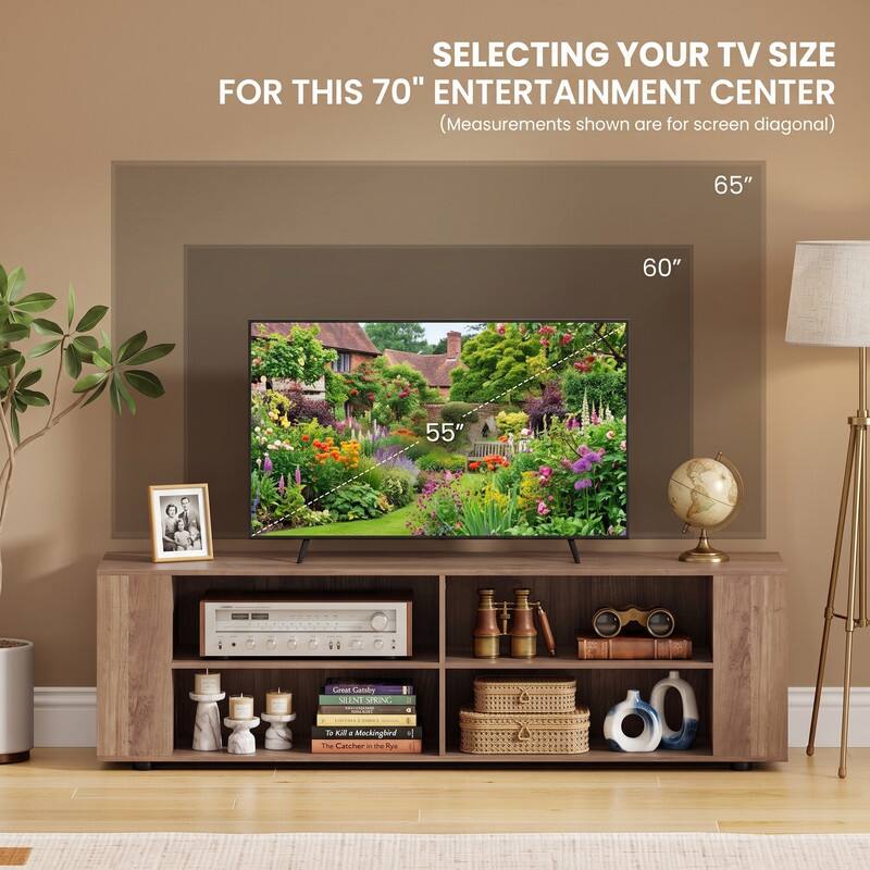 SELECTING YOUR TV SIZE FOR THIS 70" ENTERTAINMENT CENTER (Measurements shown are for screen diagonal)

65"
60"
55"

Great Gatsby
SILENT SPRING

A
To Kill a Mockingbird
The Catcher in the Rye