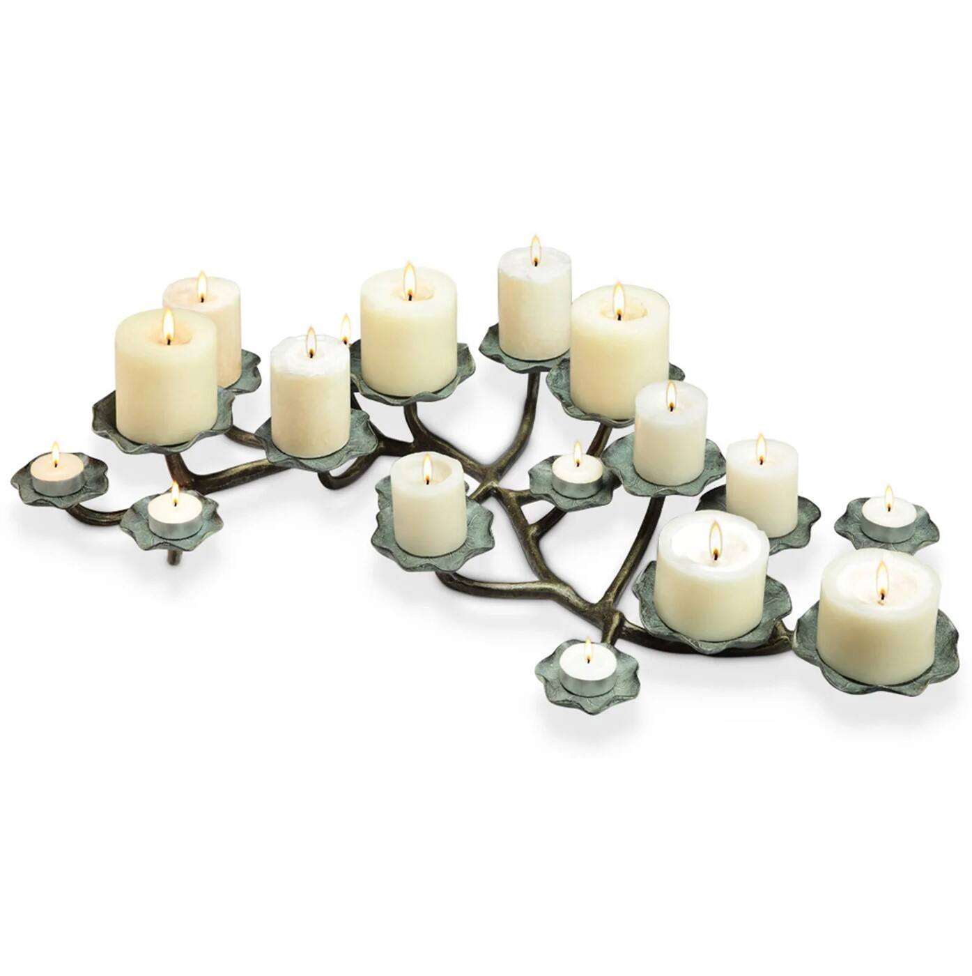 Alt View 2. SPI Home - Aluminum 18 Candle Blossom Candelabra Pillar Votive Tea Light - Silver.