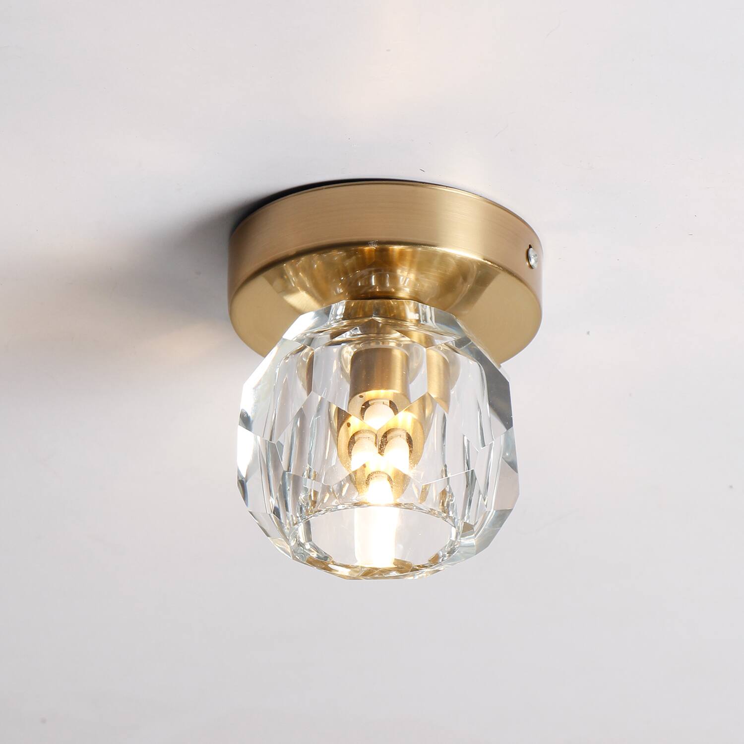 Alt View 4. Umeiluce - 1-Light 4.7" Crystal Flush Mount Ceiling Light - Brass.