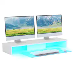 Hanke - Dual Monitor Stand Riser With Led Lights And Phone Tablet Holder 35. For Desk Computer 2 Monitors Desktop S - 35.8" White with LED Lights