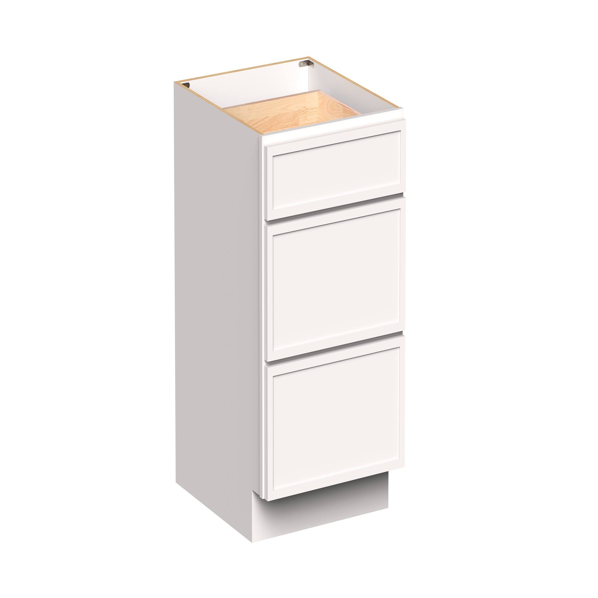 Angle. Boyel Living - 21-in W x 34.5-in H x 24-in D Slim Shaker RTA Kitchen 3-Drawer Base Cabinet with Soft-Close Drawers - Snow White.
