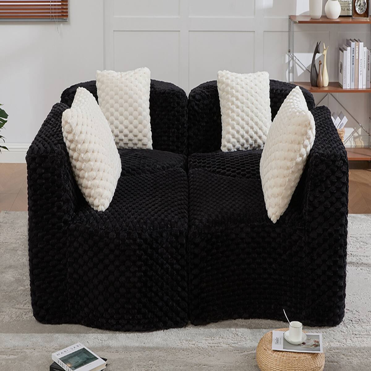 Ropilly Modular Sectional Sofa, Oversized 4 Seat Sofa in Black Bubble ...