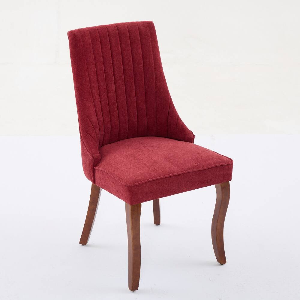 Back. Loheer - Loheer Wine Red Dining Chairs Set of 2 High Back Upholstered Accent Chair with Solid Wood Legs - Wine Red.