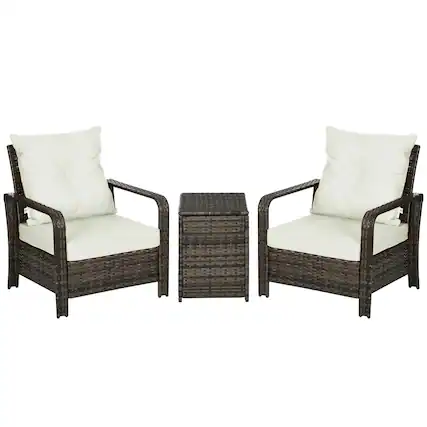 Front. Resenkos - Resenkos 3 Pieces Patio Furniture, Outdoor Sectional Furniture, PE Rattan, Beige - Beige.