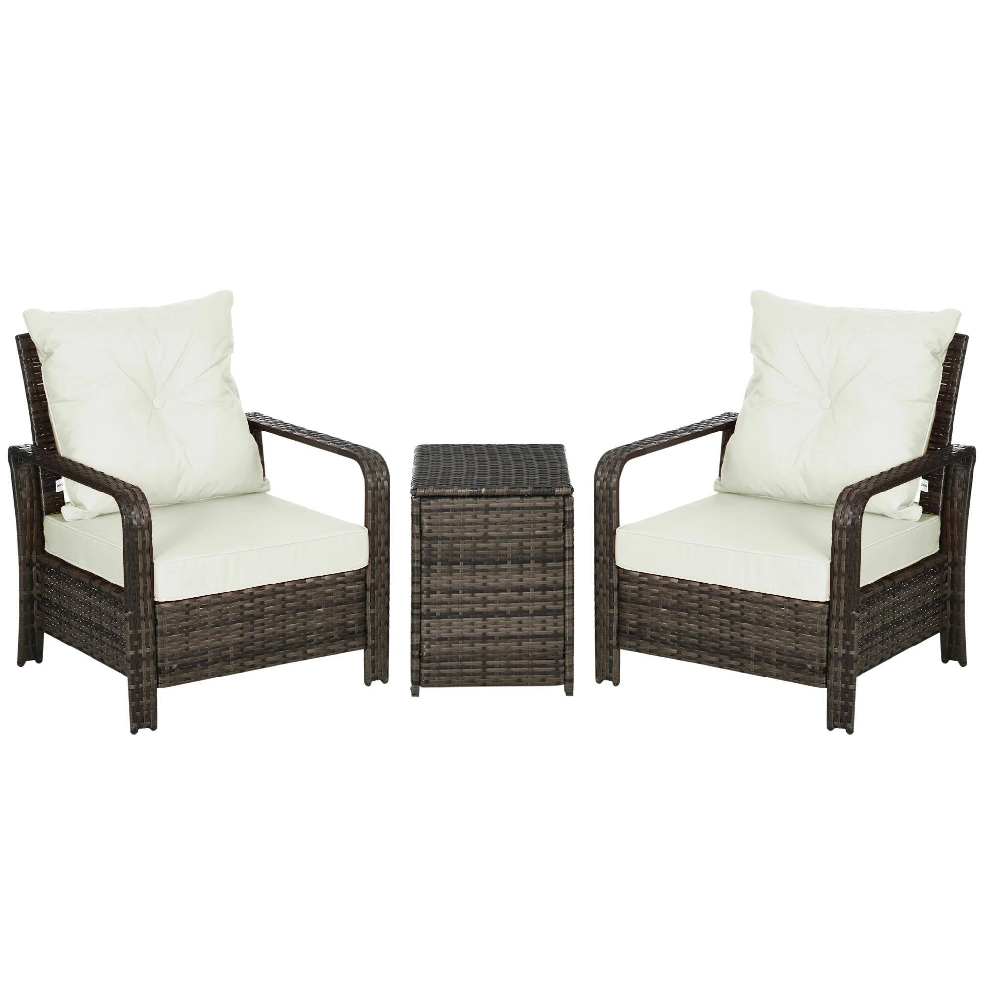 Front. Resenkos - Resenkos 3 Pieces Patio Furniture, Outdoor Sectional Furniture, PE Rattan, Beige - Beige.