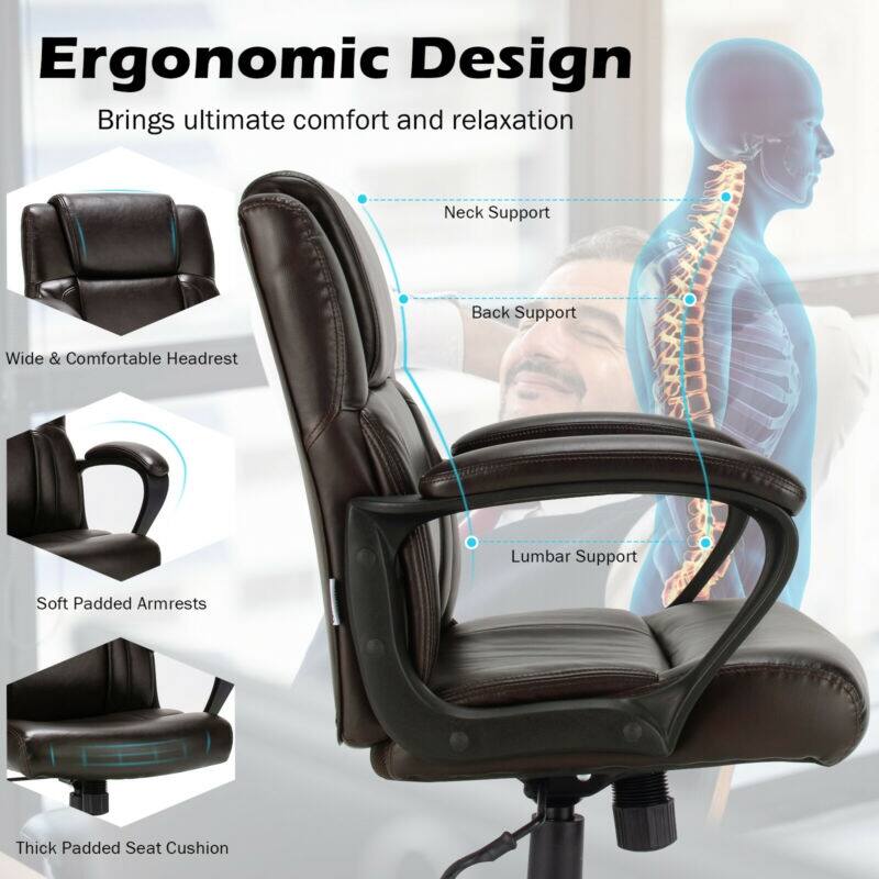 Ergonomic Design: Brings ultimate comfort and relaxation. Features include neck support, back support, wide and comfortable headrest, lumbar support, soft padded armrests, and a thick padded seat cushion.