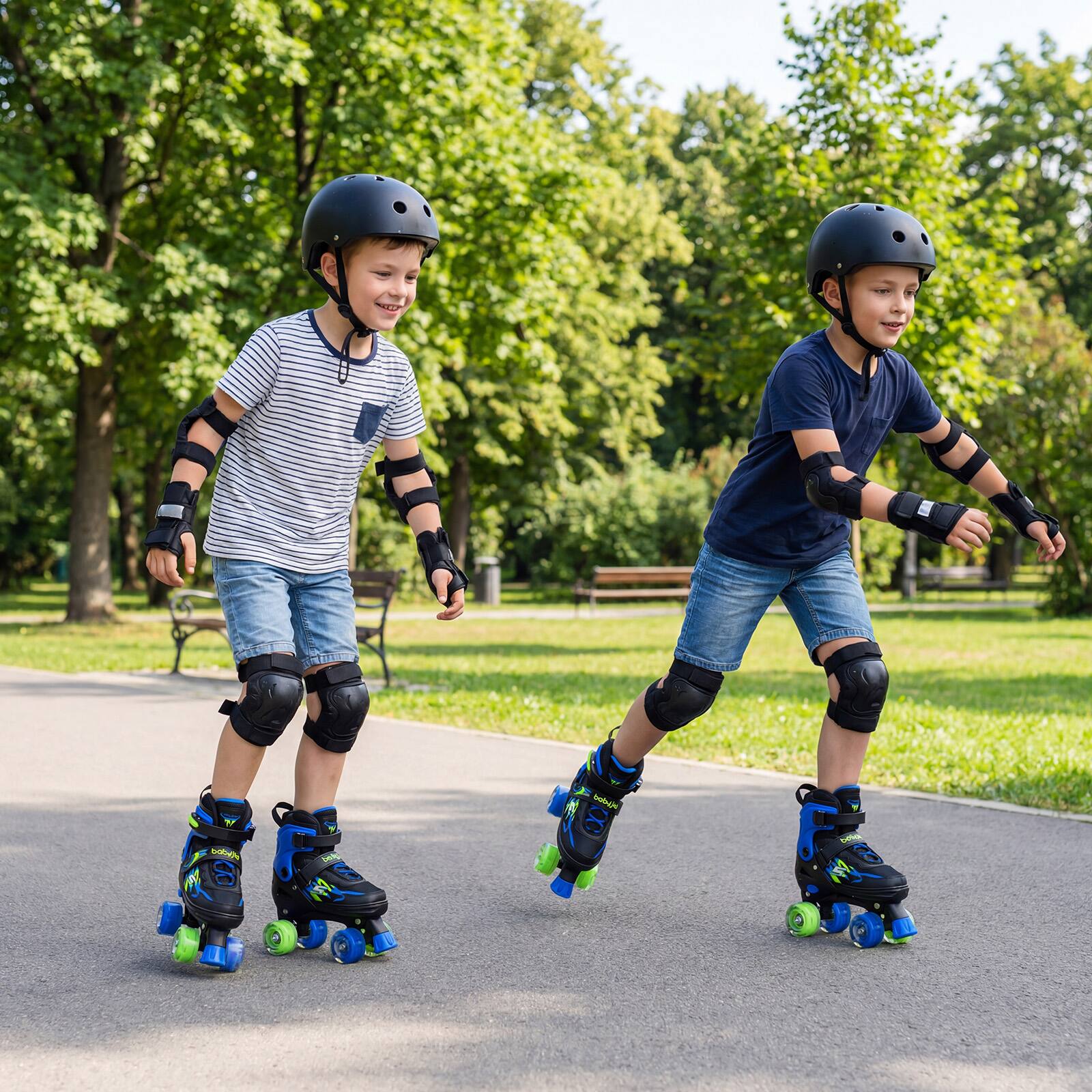 Alt View 3. Gymax - Gymax Kids Roller Skates 4 Sizes Adjustable Quad Skates w/Light-up Wheels for Ages 7-9 Navy - Blue.