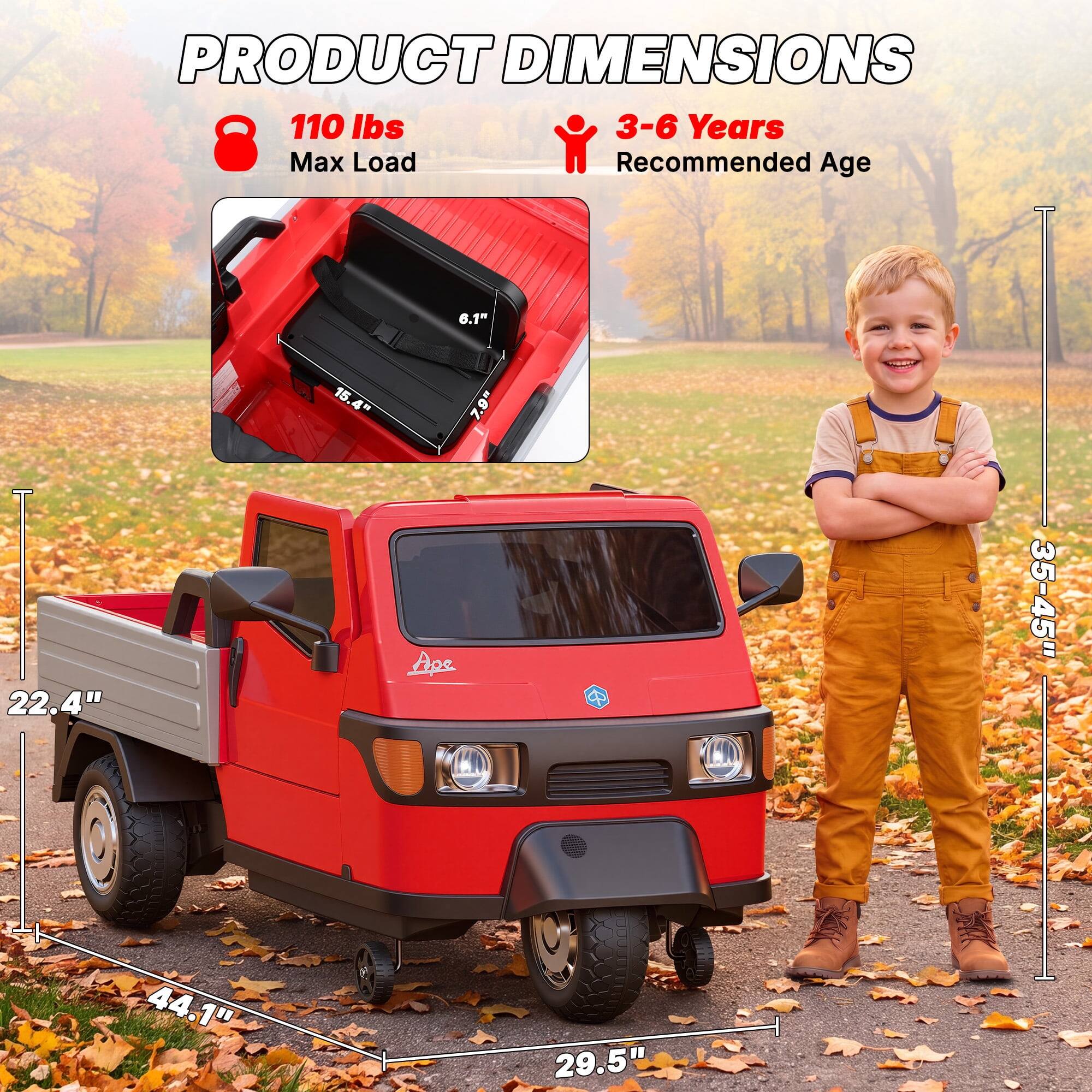 PRODUCT DIMENSIONS  
110 lbs Max Load  
3-6 Years Recommended Age  

6.1"  
22.4"  
15.4"  
7.9"  
35-45"  
44.1"  
29.5"