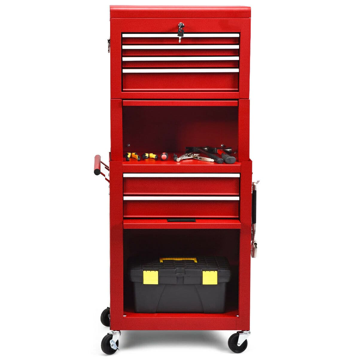 SlickBlue - Metal Tool Chest with 6 Drawers and Height-Extended Cabinet - Red