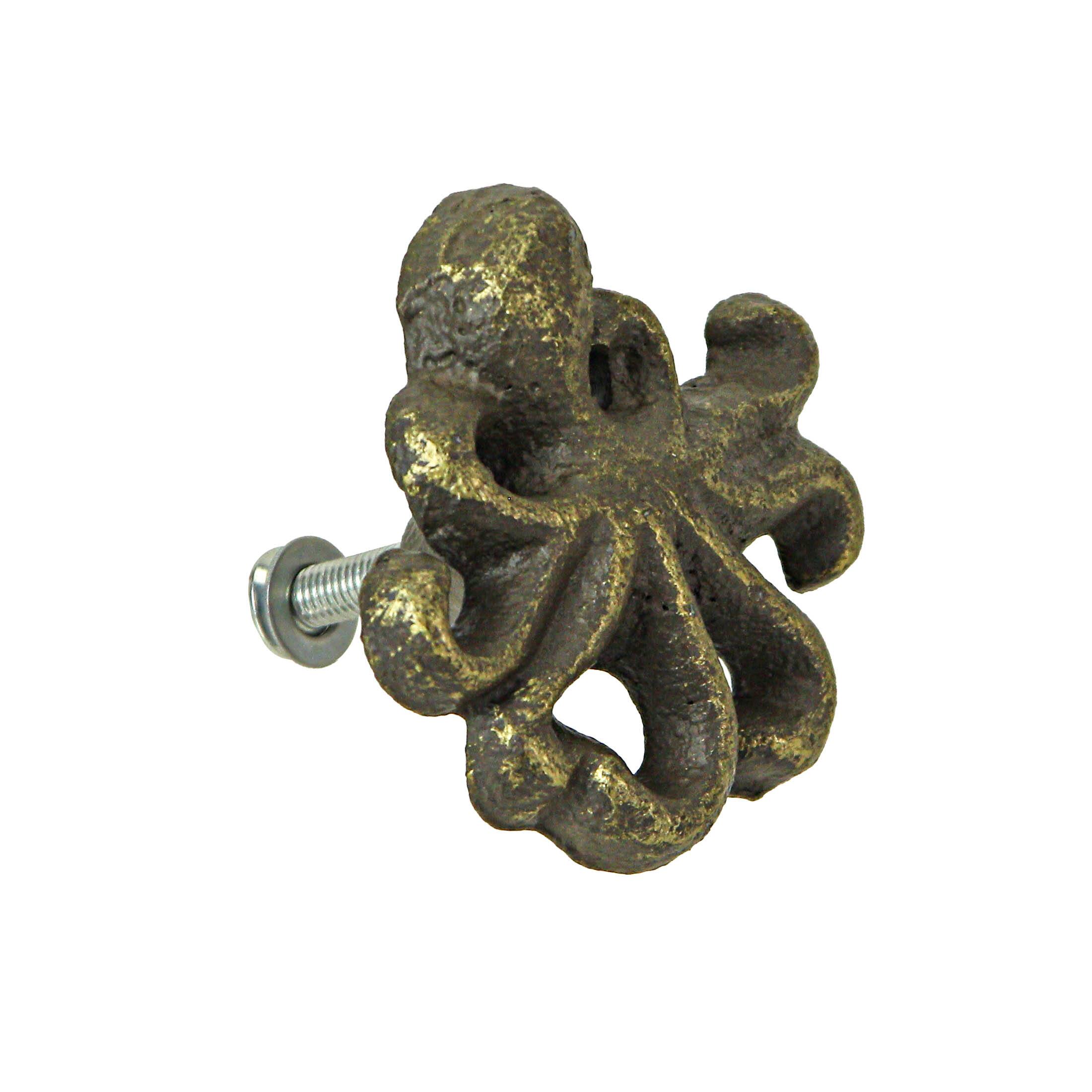 Alt View 5. Zeckos - Bronze Cast Iron Octopus Drawer Pull Decorative Cabinet Knob Nautical Set of 6 - Bronze.
