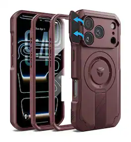Dexnor - Rugged Case for iPhone 17 Pro /18 Pro with Camera Cover & Kickstand & Screen Protector, Compatible with MagSafe - Burgundy Red