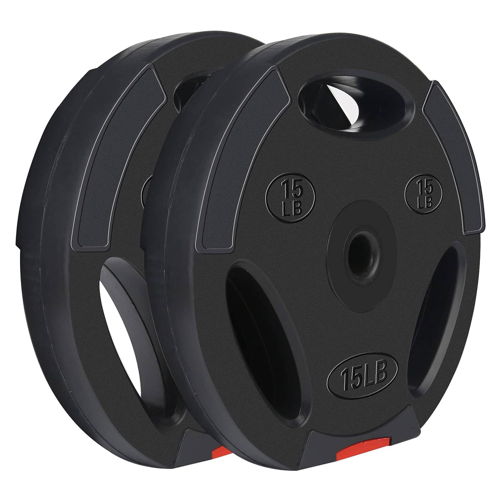 Alt View 1. Signature Fitness - Signature Fitness Standard 15 Pound Coded Olympic Weight Plate, Black (Set of 2) - Black.