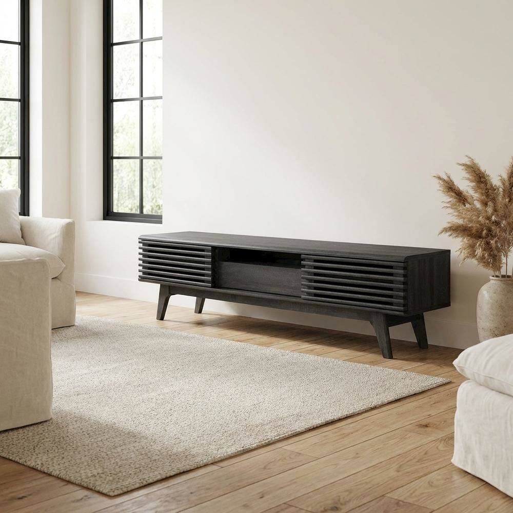 Left. FurniFact - Gray wood TV stand with sleek design and spacious storage - Gray.