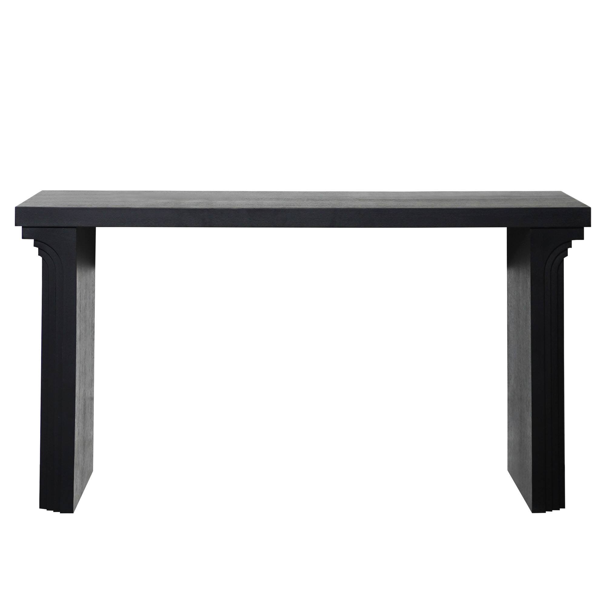 Left. TinyHomie - 58in Modern Minimalist Black Wooden Console Table for Entryway Living Room and Hallway – Versatile Decorative Accent - Black.