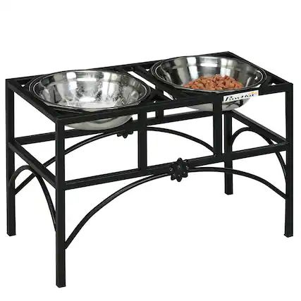Front. Pawhut - Elevated Dog Bowls, Double Stainless Steel Heavy Duty Dog Food Bowl Elevated Pet Feeding Station, 14" H - Black.