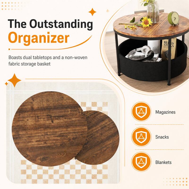 WELLFOR Round Coffee Table Set of 2 , Circle Cocktail Table with Fabric ...