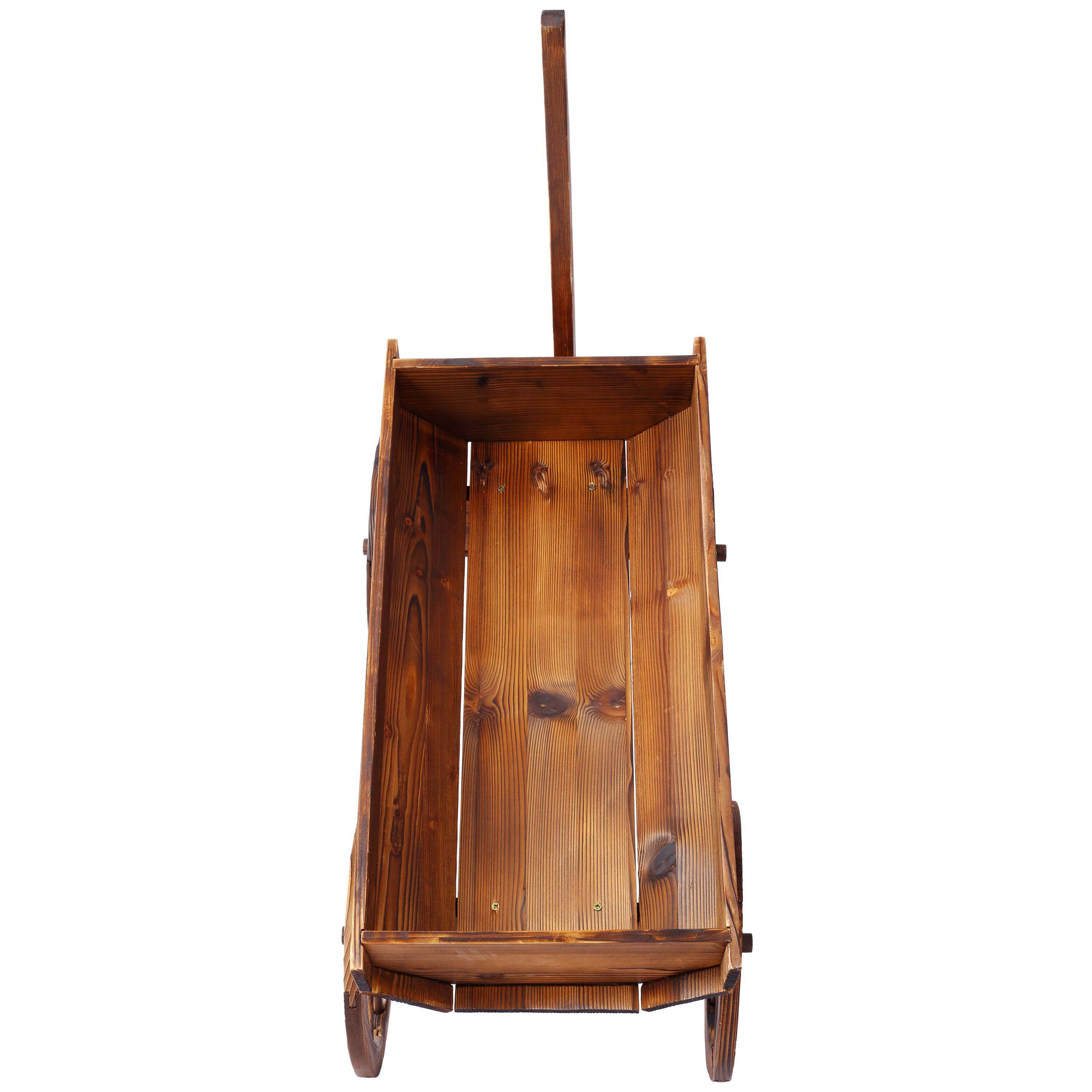 Alt View 5. GOODSILO - Rustic Wood Wagon Planter with Wheels - Decorative Outdoor Garden Flower Pot Stand - Brown.