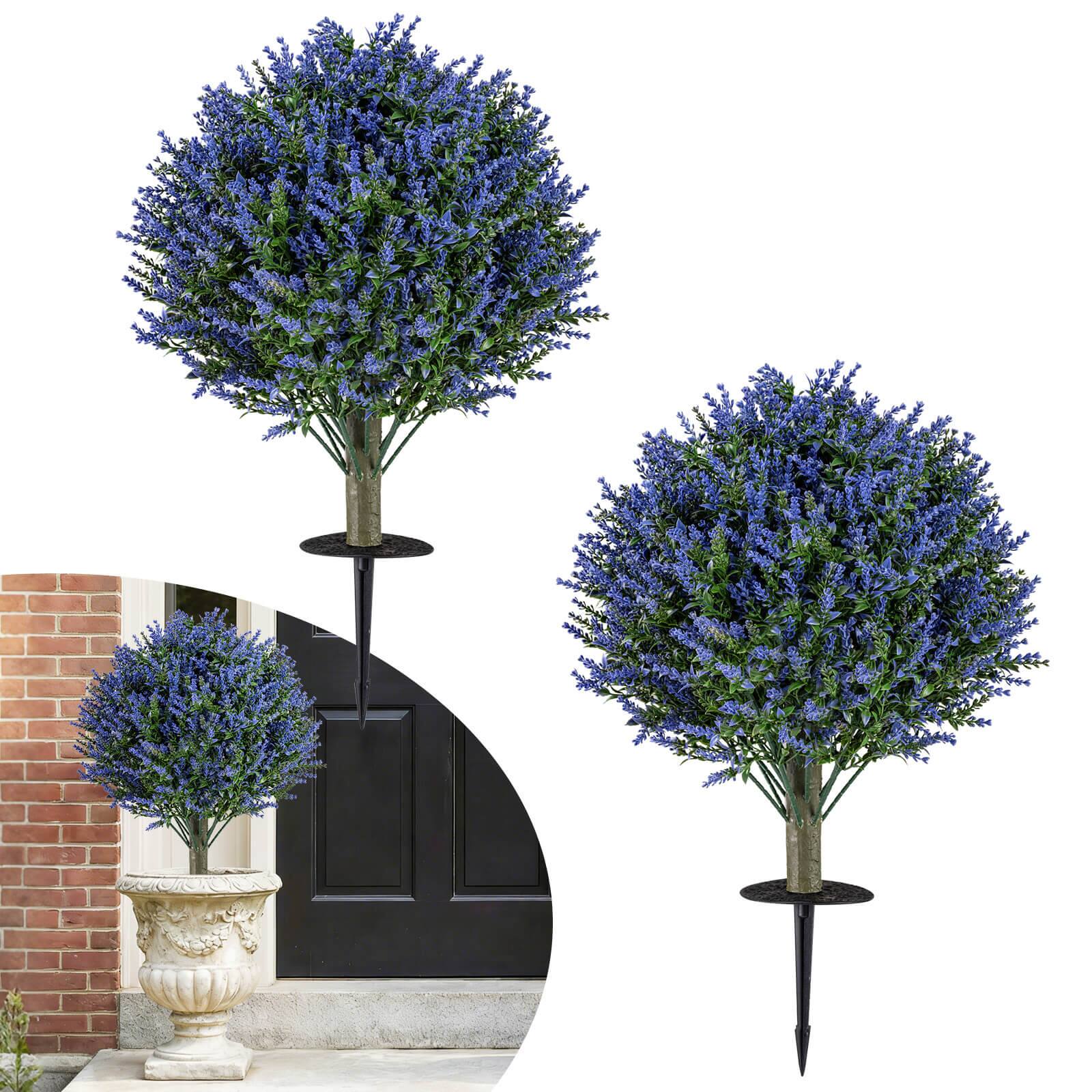 Alt View 9. Costway - Costway 2 Pack Artificial Lavender Topiary Ball Trees, 24"Faux Evergreen Shrubs with Spike - Purple + Green.