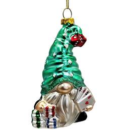 OrnamentallyYou - Casino Poker Gnome Glass Ornament Cute Christmas Gambler - Multi-colored
