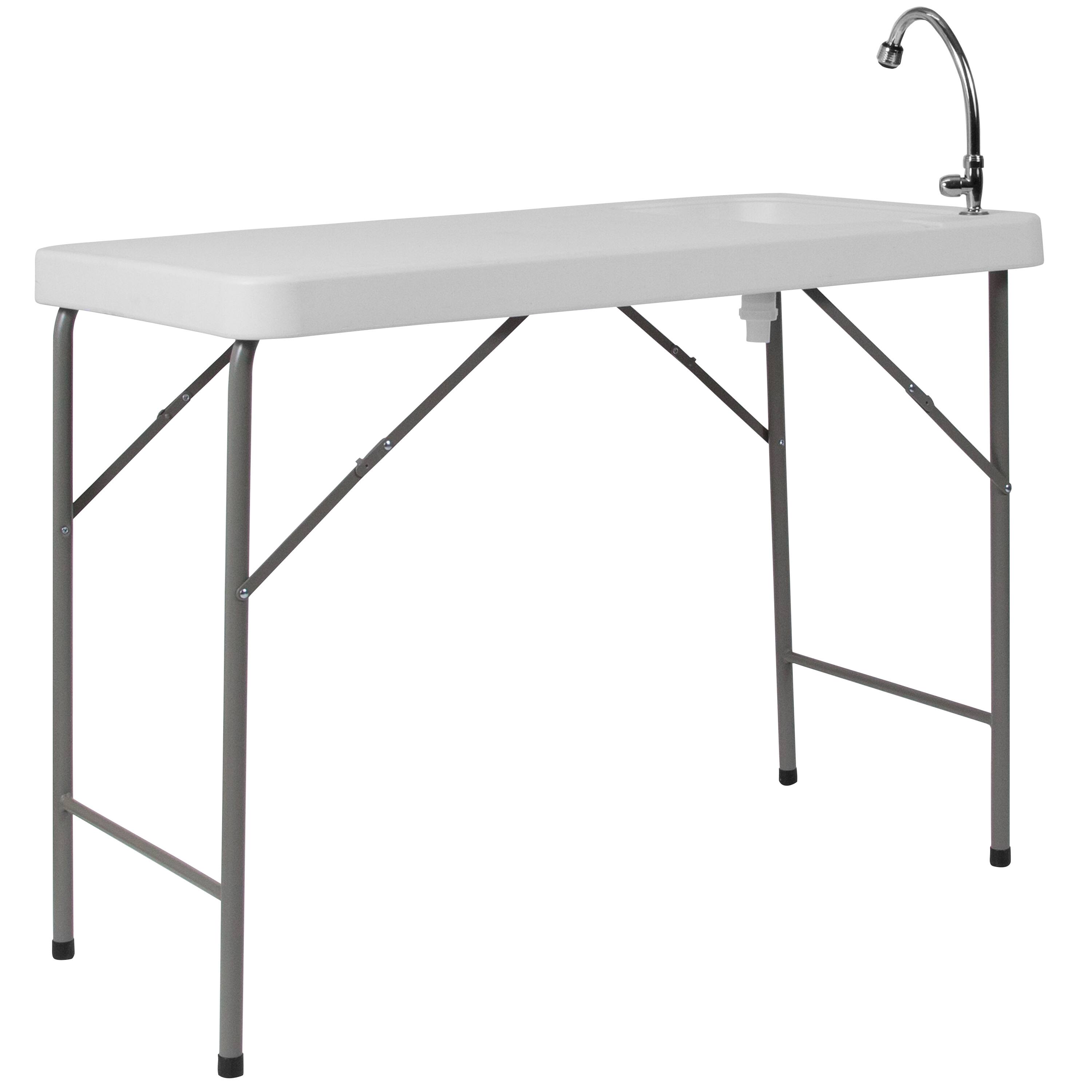 Alt View 4. Emma + Oliver - 4-Foot Portable Fish Cleaning Table / Outdoor Camping Table and Sink - Granite White.
