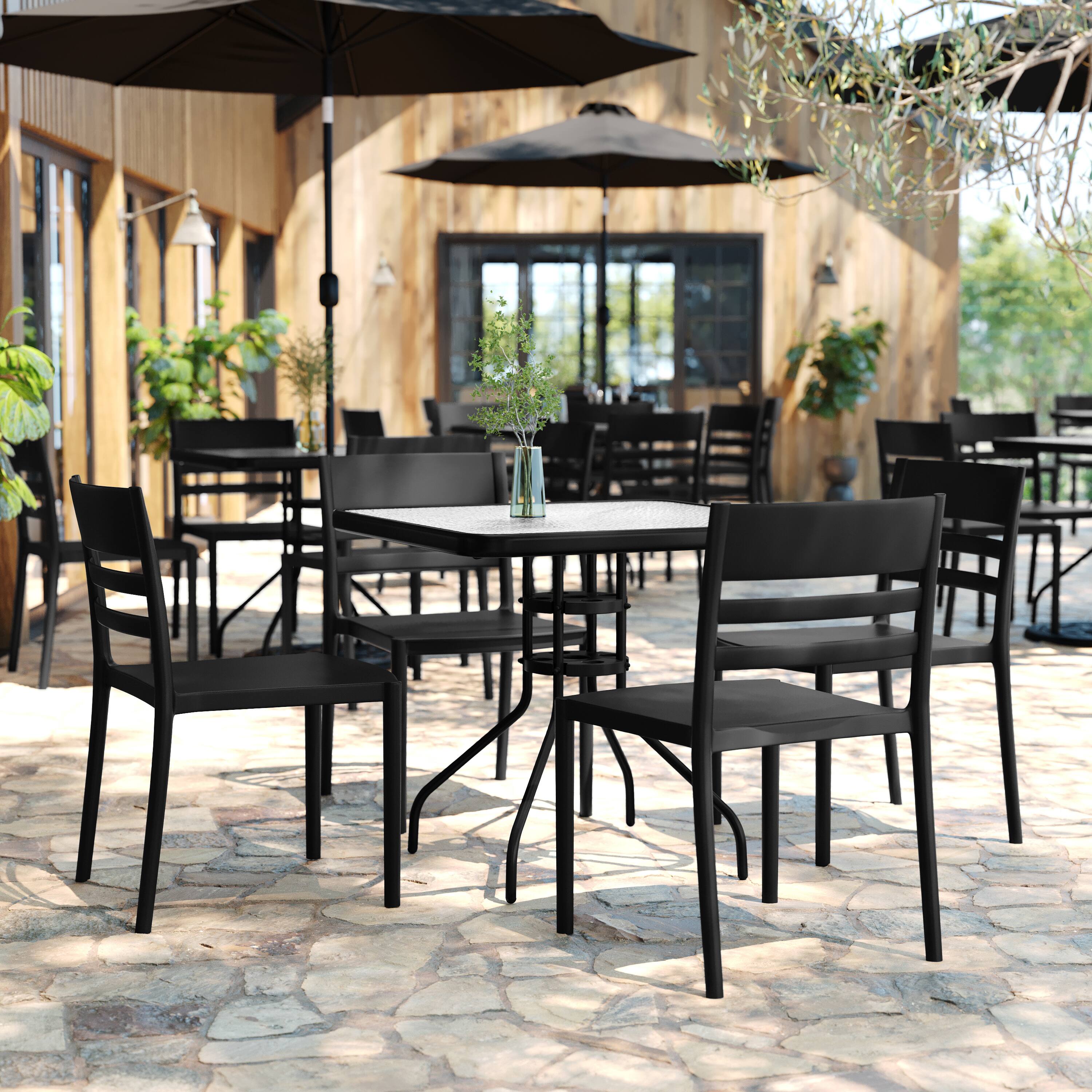 Alt View 1. Flash Furniture - Bridgeport Indoor-Outdoor Stacking Patio Chair with Slatted Backrest, Commercial All-Weather Resin Chair in Black - Black.