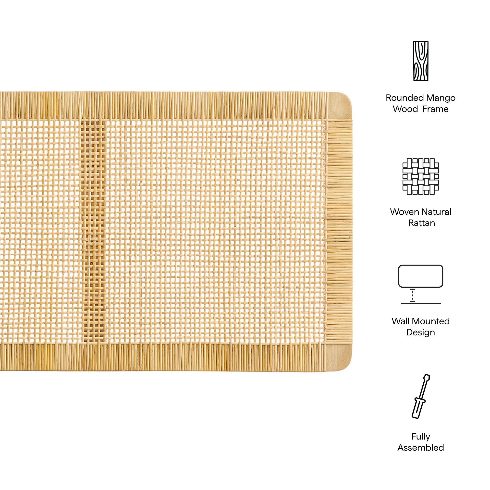 Rounded Mango Wood Frame Woven Natural Rattan  
4  
Wall Mounted Design  
Fully Assembled