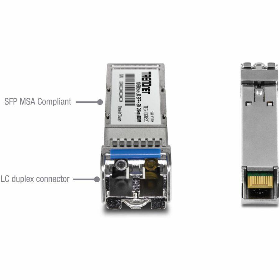 SFP MSA Compliant  
Vade - Taivan 10GBase-LR  
TRENDNET SFP+ SM 20km  
TEC-GS0320LR  
LC duplex connector