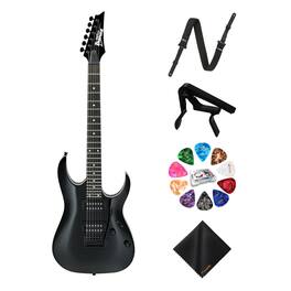 Ibanez - 6-String Solid-Body Electric Night Guitar, Right Handed Bass Bundle - Black